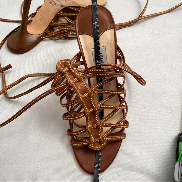 Jimmy Choo cognac tan brown strappy heeled sandals 37 - Picture 10 of 12